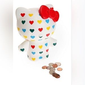 Hello Kitty 2007 Rare Hard Plastic Coin Piggy Bank Big Rainbow Hearts NWT